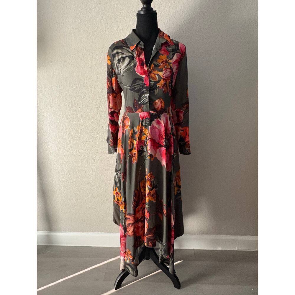 SOFT SURROUNDINGS Asymmetrical Floral Dress Sz S Coastal Grandma Elegant Picnic